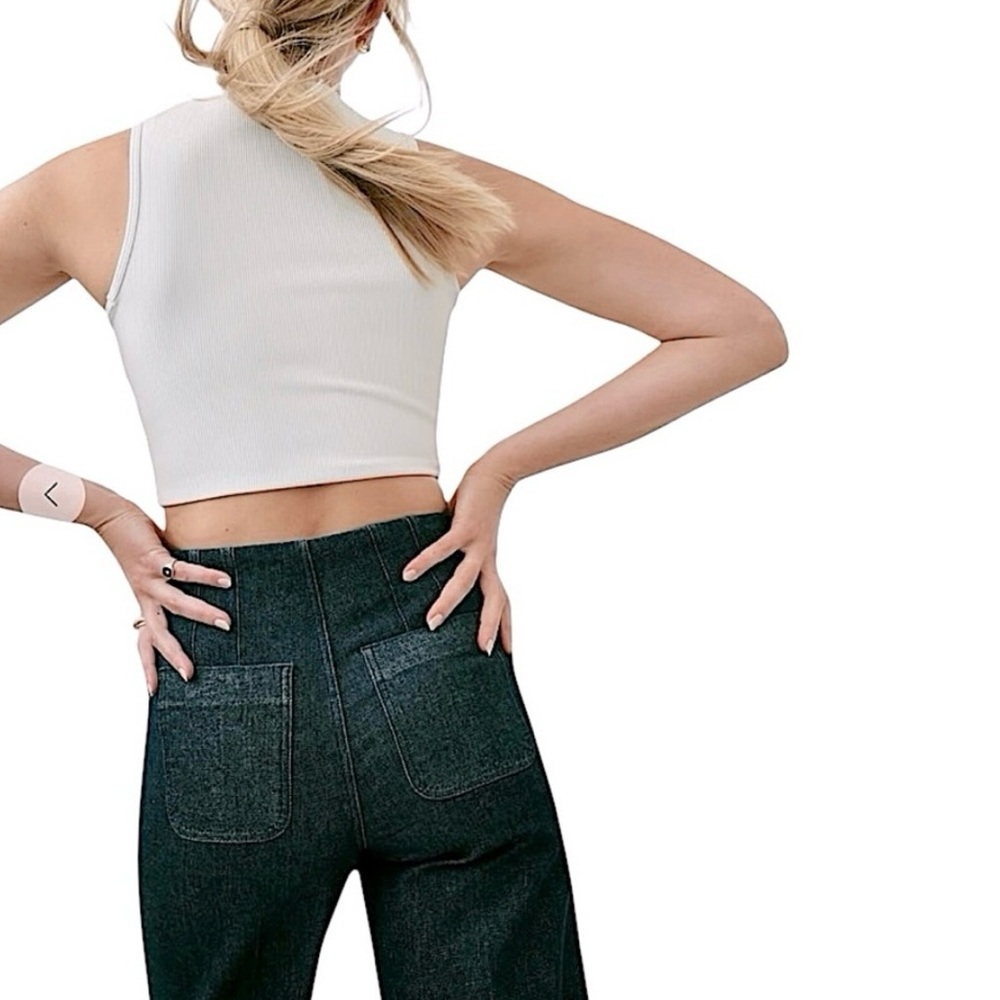 NWT Spanx Everywear Zero Waistband Cropped Wide Leg Jeans Raw Indigo Sz XL Reg - Picture 2 of 13